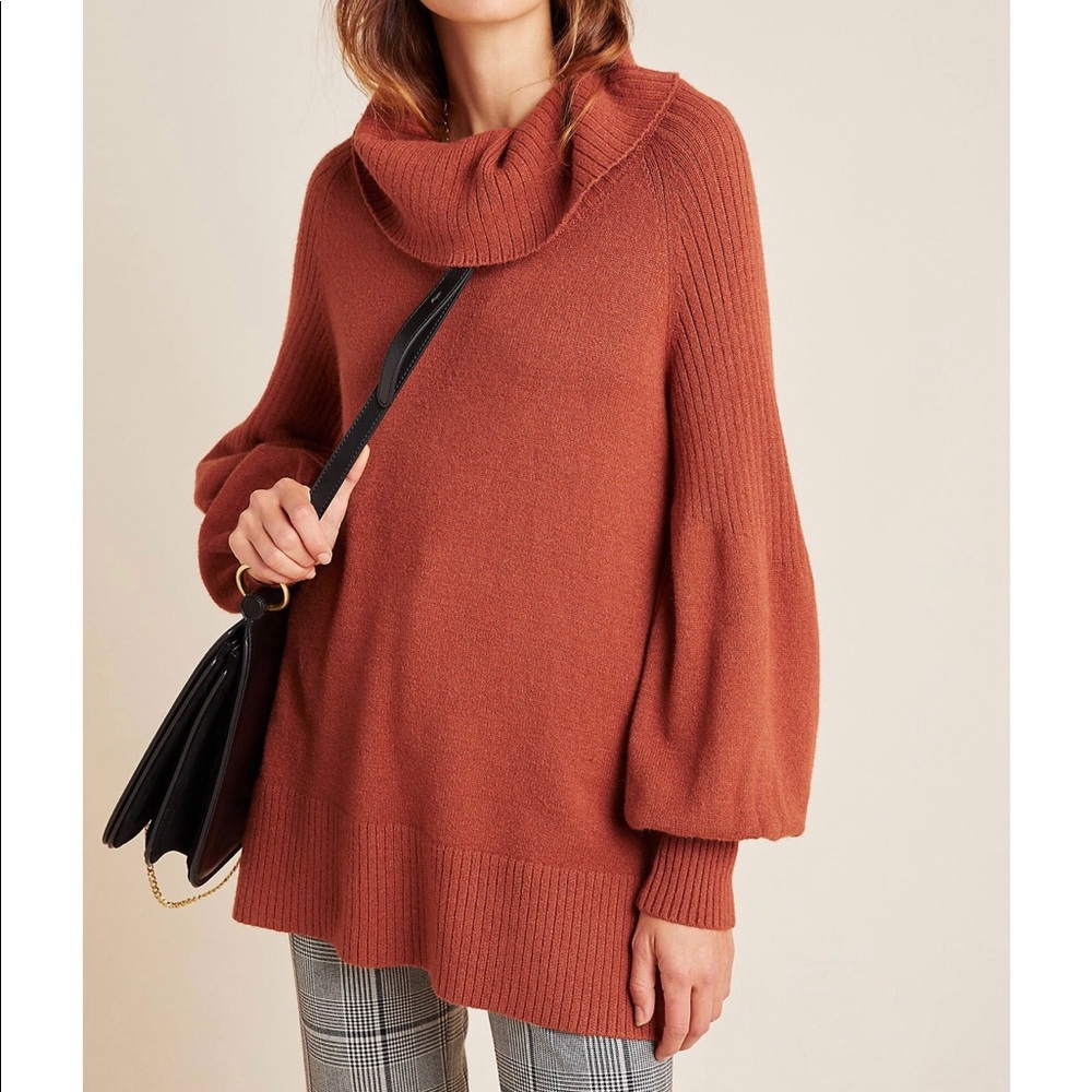 Anthropologie Puff Sleeve Rust Turtleneck Sweater NWT Women’s Size XS, S, M - Picture 4 of 5